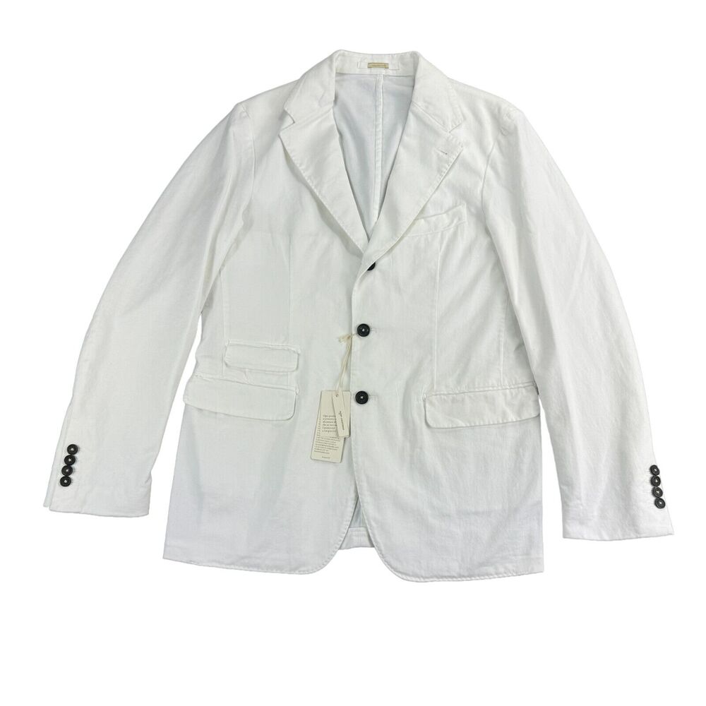 Massimo Alba Mens Cotton Cashmere Garment-Dyed Suit Jacket White 48 (US 38 R)